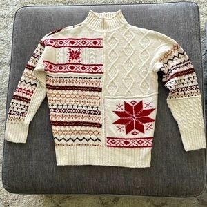 Cream AE Patchwork Fair Isle Mockneck Sweater